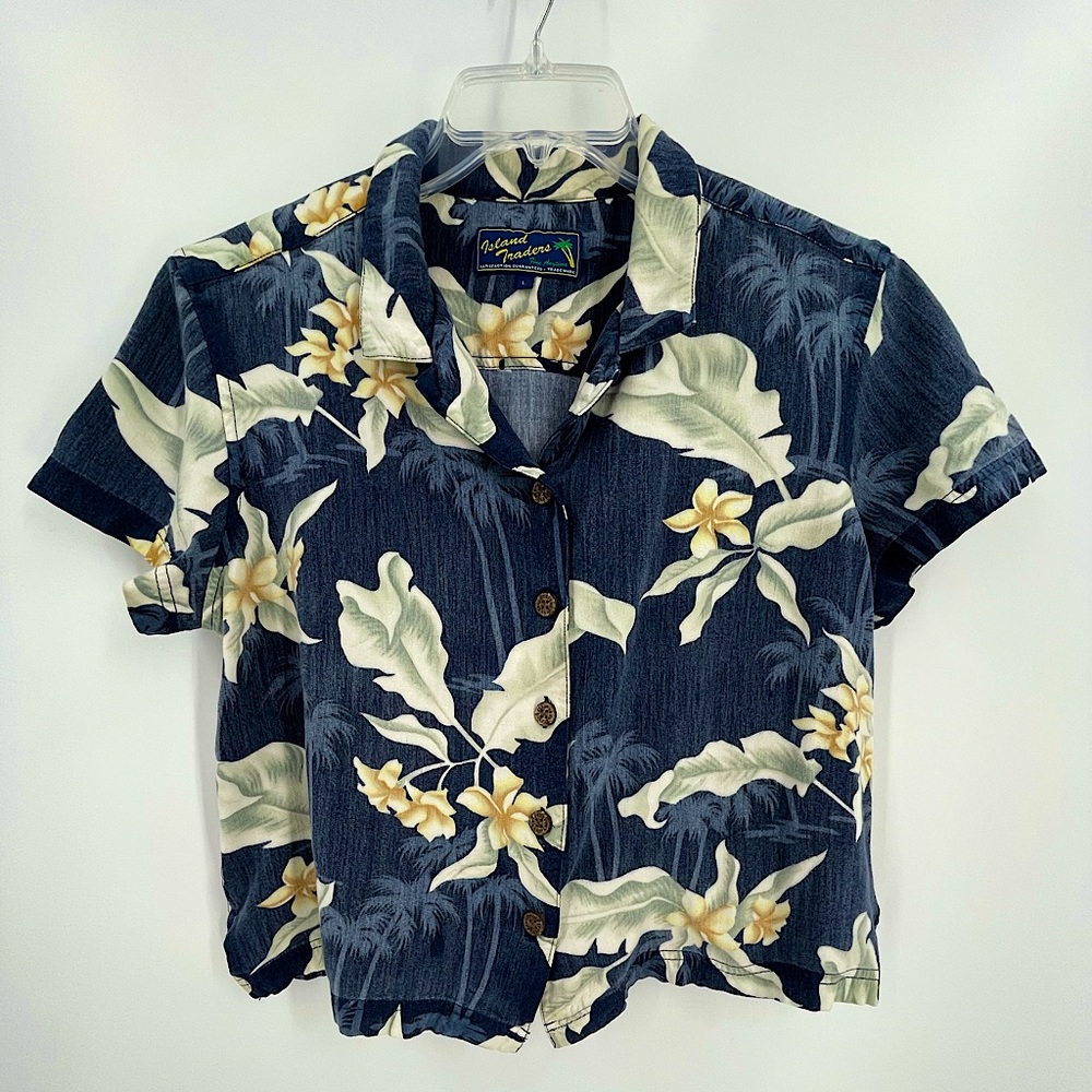 Island Trader Button Down Hawaiian Floral Print T… - image 1